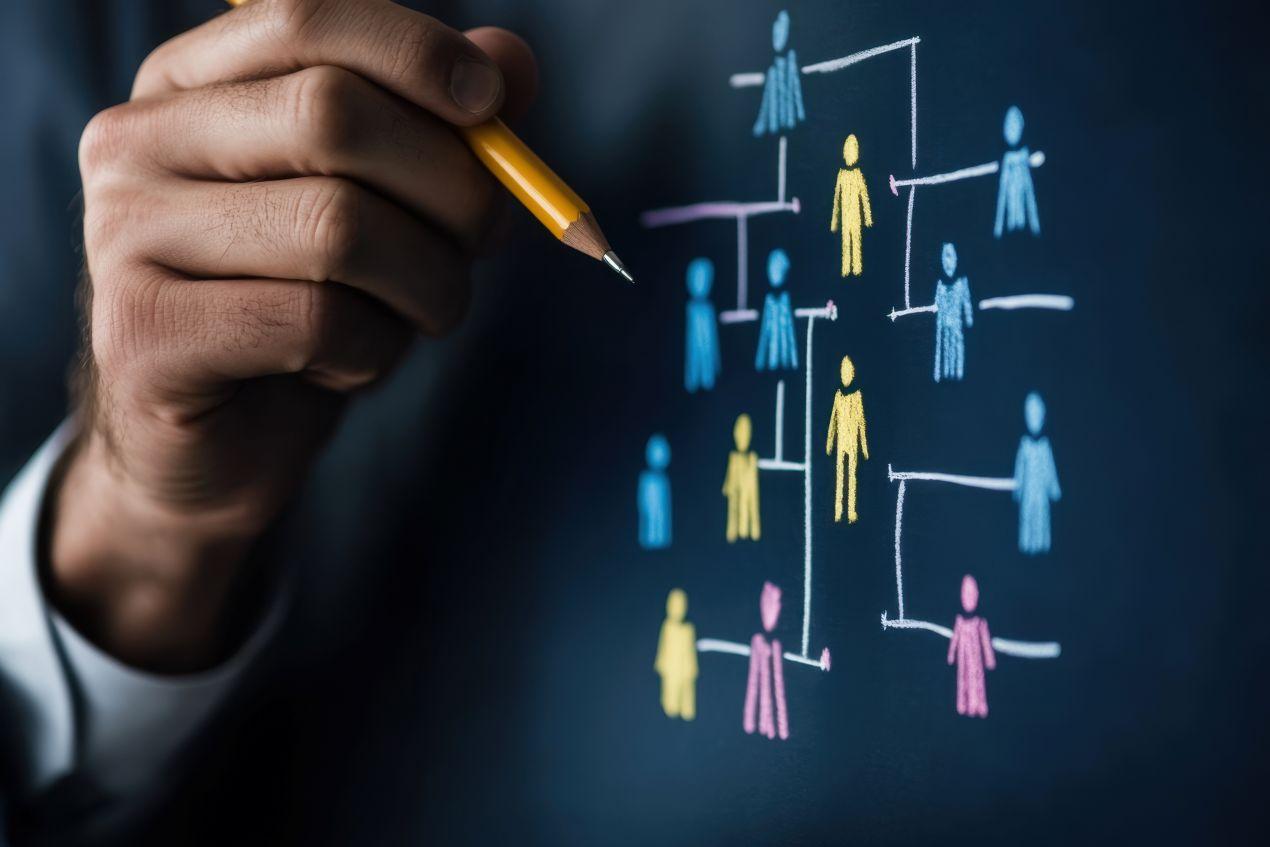 Visualisierung von delegierter Verantwortung in einem Team mit Fokus auf Rollen und Aufgaben wie die eines Ghostwriters